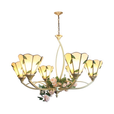 Leaf/Sunflower Hanging Light 6/8 Lights Tiffany Rustic Stained Glass Chandelier for Dining Room
