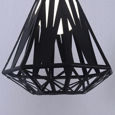Living Room Diamond Hanging Lamp Metal 3 Lights Industrial Ceiling Light Black/White Pendant Light