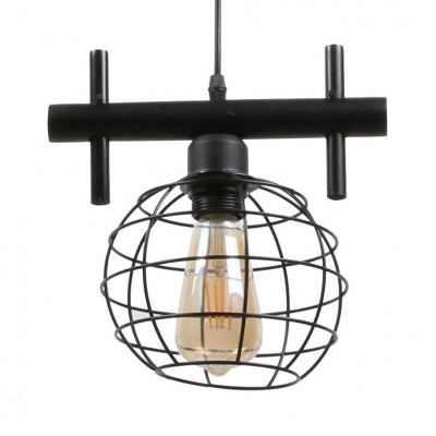 Metal Globe/Rectangle/Square Pendant Light One Light Industrial Hanging Lamp in Black Finish for Bar