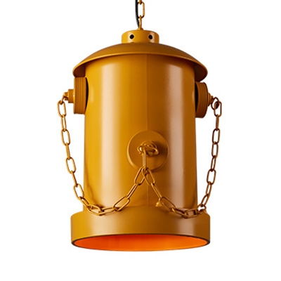 Metal Fire Hydrant Hanging Lamp Cafe 1 Light Vintage Suspension Light in Blue/Red/Rust/Yellow