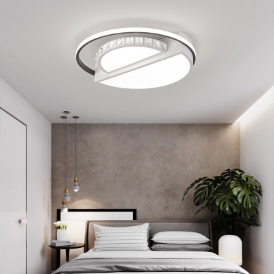 Metal Half-Circle Flush Ceiling Light with Crystal Nordic Style Stepless Dimming/Third Gear LED Ceiling Lamp for Bedroom