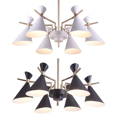Metal Horn Hanging Light Dining Room 6 Lights Modern Style Chandelier in Macaron Black/White