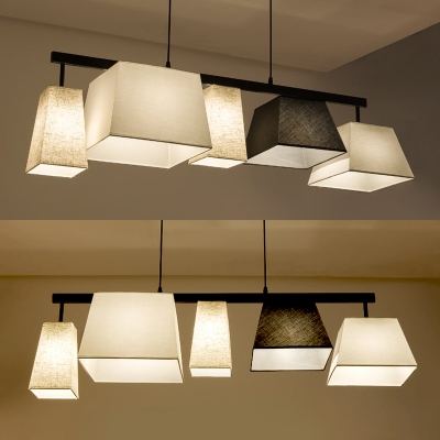 Modern Style Craftsman Hanging Light 3/5 Lights Metal Glass Black & White Island Fixture for Bedroom