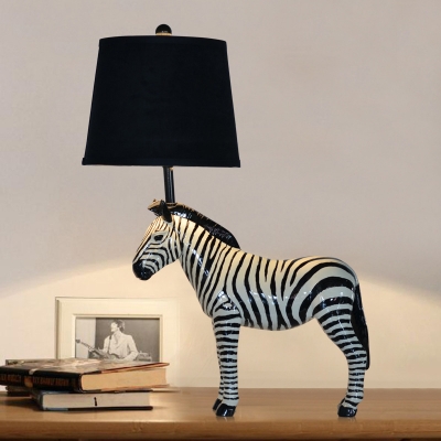 Modern Tapered Shade Desk Light with Zebra Resin 1 Light Black Study Light for Boy Bedroom