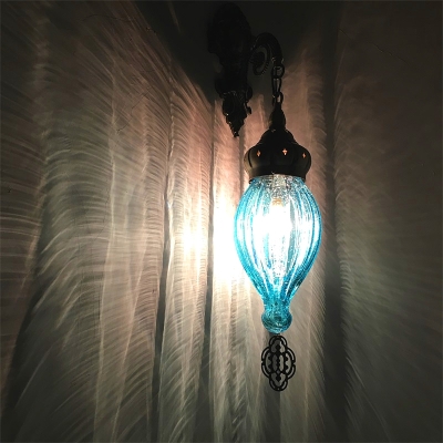 Moroccan Antique Style Wall Sconce Fluted Glass 1 Head Fluted Glass Wall Light for KTV Bar