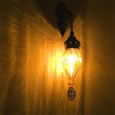 Moroccan Antique Style Wall Sconce Fluted Glass 1 Head Fluted Glass Wall Light for KTV Bar