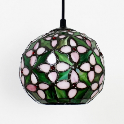 Multi-Color Globe Pendant Light 1 Light Rustic Style Stained Glass Hanging Lamp for Cafe