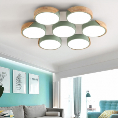 Nordic Style Green/White Ceiling Mount Light Round 7 Heads Acrylic LED Ceiling Lamp for Bedroom