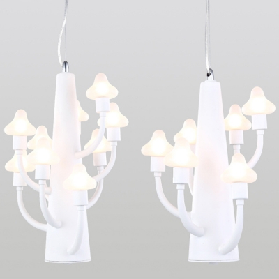 Nursing Room Mushroom Chandelier Metal 6/9 Lights Simple Style White Pendant Light