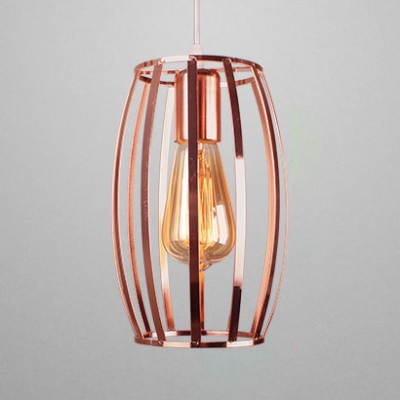 Restaurant Kitchen Curved Cage Pendant Light Metal One Light Creative Hanging Lamp in Rose Gold
