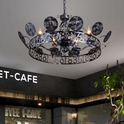 Rustic Style Pendant Light Fake Candle 6 Lights Metal Suspension Lamp for Restaurant Cafe