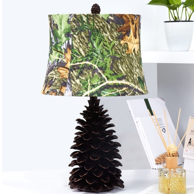 Rustic Style Pine Cone Desk Light 1 Light Fabric LED Night Light in Green for Adult Kid Bedroom