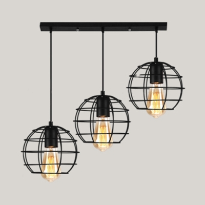Shop Globe Cage Pendant Lamp Metal 3 Lights Antique Black Linear/Round Canopy Ceiling Light