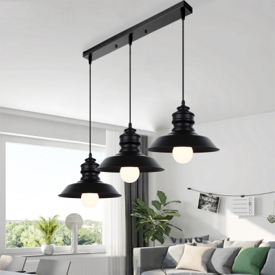 Simple Style Barn Shade Hanging Lamp 3 Lights Metal Ceiling Light in Black for Restaurant