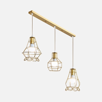 Simple Style Gold Pendant Light with Wire Frame 3 Lights Metal Island Pendant for Cloth Shop