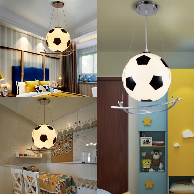 Sports Football Hanging Lamp Glass 1 Head Black and White Suspension Light for Kindergarten
