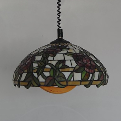 Stained Glass Bloom Hanging Light 1 Light Tiffany Rustic Ceiling Pendant for Cloth Shop