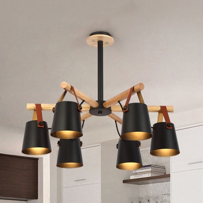 Tapered Shade House Pendant Light Wood 4/6/8 Lights Contemporary Chandelier in Black/White