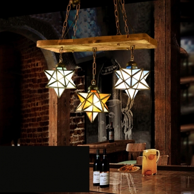 Tiffany Style Rustic Star Chandelier Stained Glass Wood 2/3 Lights Pendant Light for Hallway