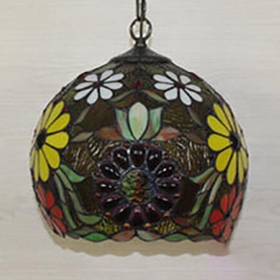 Tiffany Vintage Floral Hanging Light One Light Stained Glass Pendant Light for Restaurant