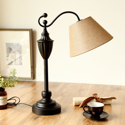 Vintage Style Bucket Desk Light One Light Linen Study Light with Plug In Cord for Office