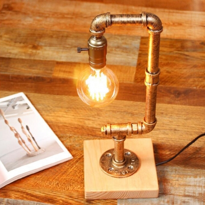 Vintage Water Pipe Table Light One Light Metal Plug In Reading Light in Bronze for Cafe Bar