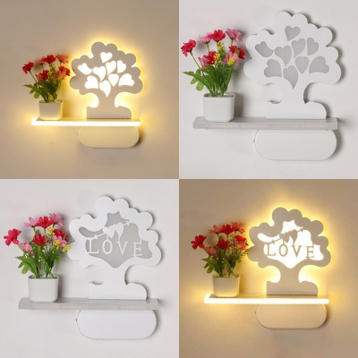 White Cartoon Tree LED Sconce Light Cute Acrylic Sconce Light with Shelf & Vase for Kid Bedroom