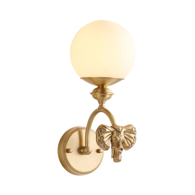White Globe Shade Sconce Light 1 Light Creative Metal Wall Lamp with Elephant for Kid Bedroom
