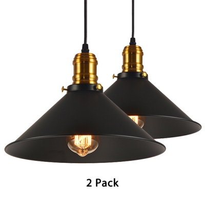 1/2/3 Pack Metal Conical Suspension Light Dining Room 1 Light Antique Style Pendant Light in Black