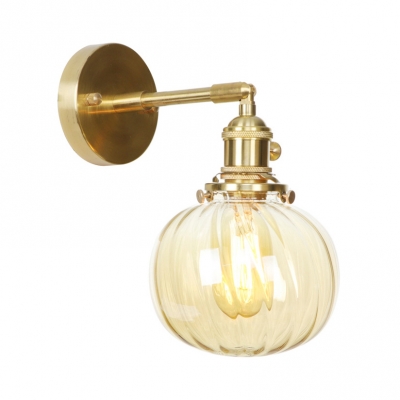 1/2 Pack Amber Glass Sconce Light Melon Shade 1 Light Vintage Style Sconce Lamp in Brass for Bathroom