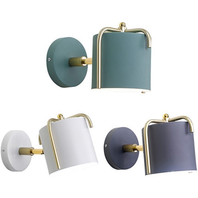 1 Light Cylinder Wall Light Simple Style Metal Wall Sconce in Macaron White/Green/Gray for Bathroom