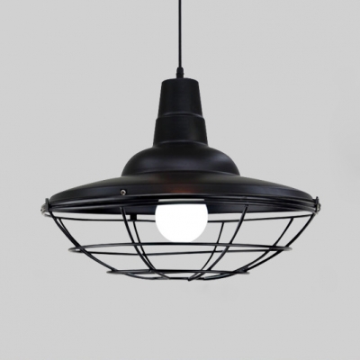 1 Light Double Bubble Pendant Light with Cage Vintage Metal Hanging Lamp in Black for Balcony