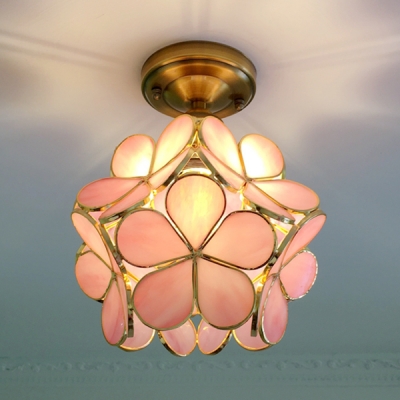 1 Light Floral Flush Mount Light Creative Glass Ceiling Light in Blue/Clear/Green/Pink for Hallway