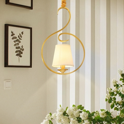 1 Light Tapered Shade Hanging Light Traditional Metal Fabric Suspension Light in Brass for Study Room