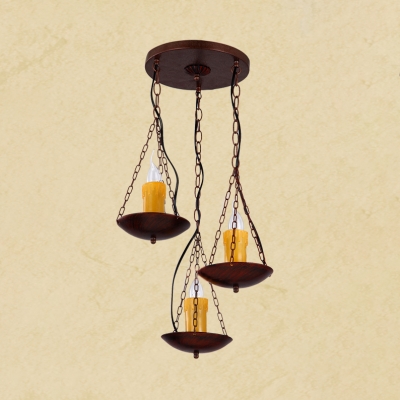 3 Lights Candle Hanging Lamp Industrial Metal Pendant Light with Chain in Rust for Cafe Restaurant