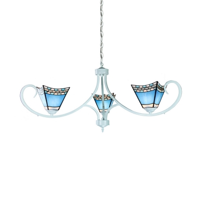 

3 Lights Craftsman Chandelier Mediterranean Style Glass Suspension Light in Blue for Bathroom, HL529229