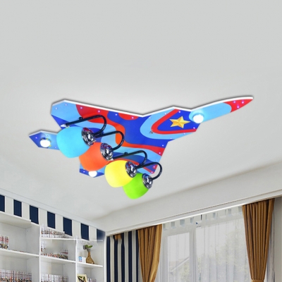 4 Heads Plane Led Flush Ceiling Light Cartoon Aluminum Multi Color
