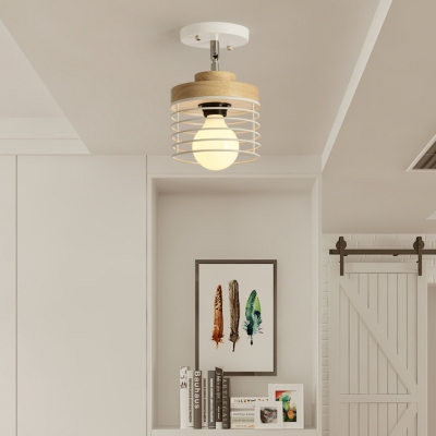 Rotatable Black/White Semi Flush Light with Wire Frame 1 Head Metal Ceiling Light for Corridor