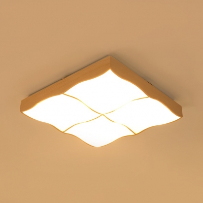 Wood Curve Rectangle LED Flush Light Contemporary Ceiling Lamp in Warm/White for Study Room