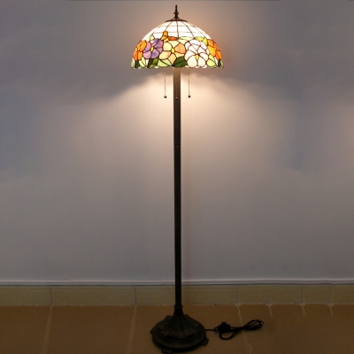 Stained Glass Cloud/Rose Floor Lamp 3 Heads Tiffany Vintage Standing Light for Living Room