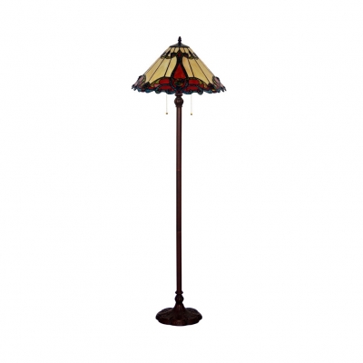 Dining Room Cone Shade Floor Lamp with Pull Chain Stained Glass 2 Heads Tiffany Vintage Floor Light