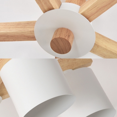 Cylinder Shade Living Room Ceiling Light Wood 5/6/8 Lights Contemporary LED Semi Flush Light in White