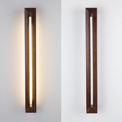 Asian Style Linear Wall Light Wood Brown LED Sconce Light with Warm/White Lighting for Bedroom Mirror