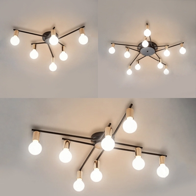 Metal Open Bulb Ceiling Lamp 6 8 10 Lights Contemporary Led Semi Flush