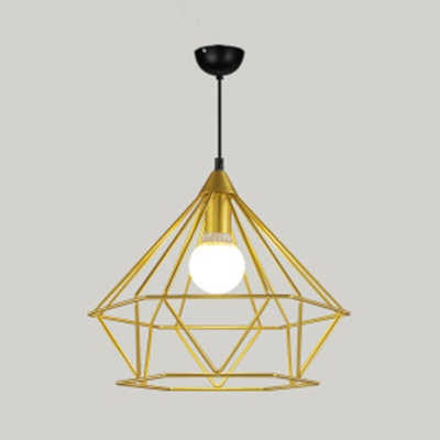 Diamond Caged Cafe Hanging Light Metal 1 Light Industrial Vintage Pendant Lamp in Black/Gold/White
