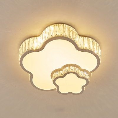Acrylic Flower Flush Mount Light White Lighting Modern Ceiling Light with Crystal for Bedroom