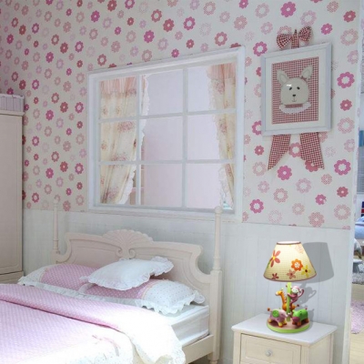 Animal Girl Bedroom Reading Light with Flower Wood 1 Light Cartoon Desk Light in Pink
