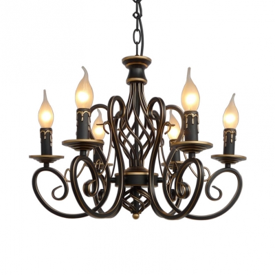 Antique Flameless Candle Chandelier Metal 6/8 Lights Black Suspension Light for Living Room