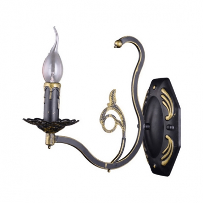 Antique Style Black Wall Lamp Candle Shape 1/2 Lights Metal Sconce Light for Hallway Foyer