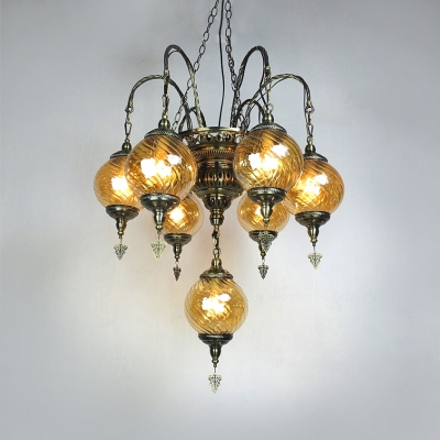 Antique Style Globe Chandelier 7 Lights Swirl Glass Hanging Light for Restaurant Dining Table